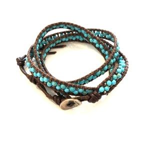 Chan Luu turquoise and leather wrap bracelet